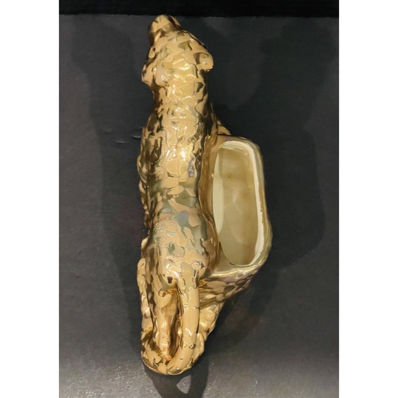 Vintage Weeping Gold Porcelain Jaguar Leopard Panther Figure 24kt Gold Planter - Picture 8 of 11